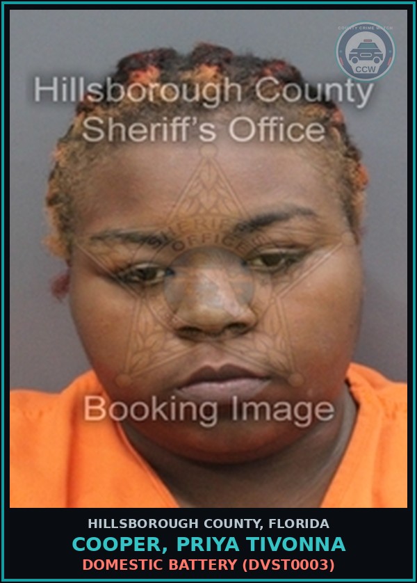 Booking mugshot of COOPER, PRIYA TIVONNA in Hillsborough County