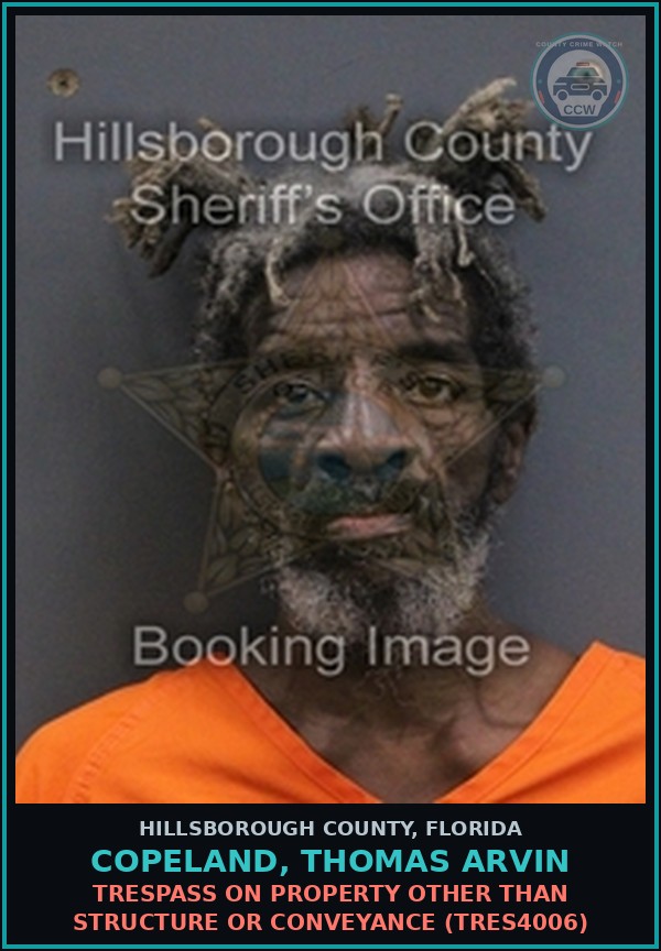 Booking mugshot of COPELAND, THOMAS ARVIN in Hillsborough County