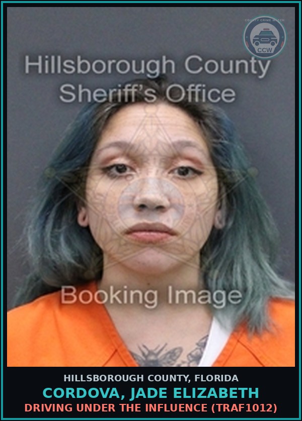 Booking mugshot of CORDOVA, JADE ELIZABETH in Hillsborough County