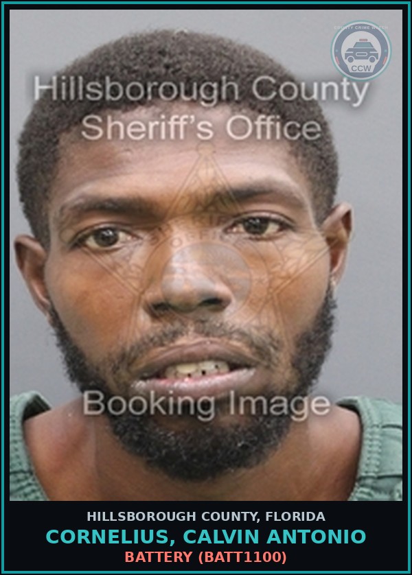 Booking mugshot of CORNELIUS, CALVIN ANTONIO in Hillsborough County