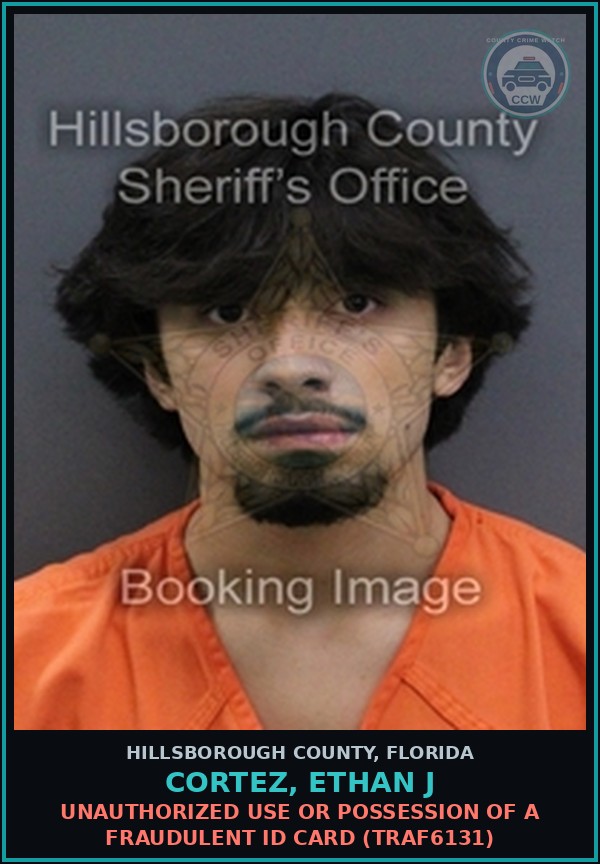 Booking mugshot of CORTEZ, ETHAN J in Hillsborough County