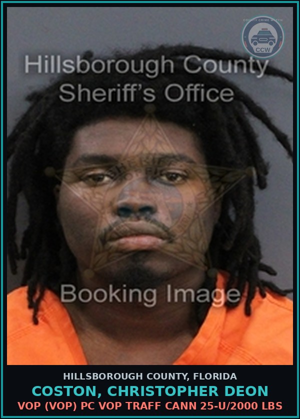 Booking mugshot of COSTON, CHRISTOPHER DEON in Hillsborough County