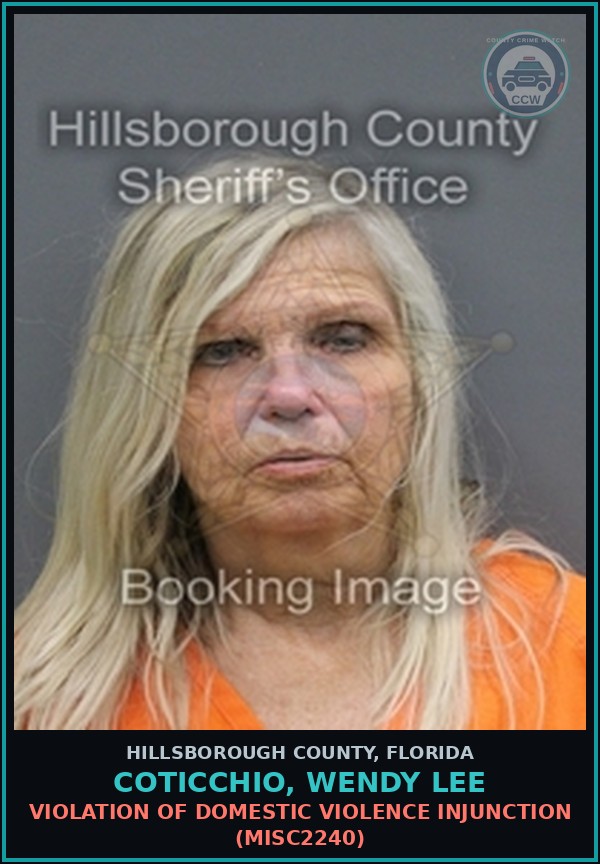 Booking mugshot of COTICCHIO, WENDY LEE in Hillsborough County