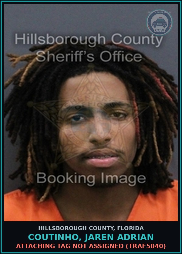 Booking mugshot of COUTINHO, JAREN ADRIAN in Hillsborough County