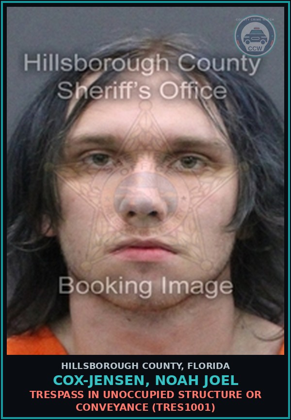 Booking mugshot of COX-JENSEN, NOAH JOEL in Hillsborough County