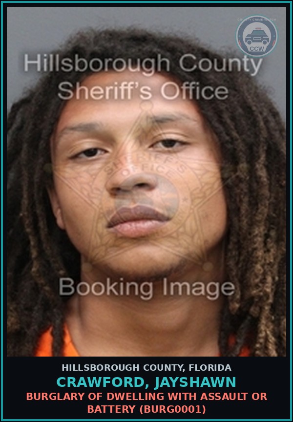 Booking mugshot of CRAWFORD, JAYSHAWN in Hillsborough County