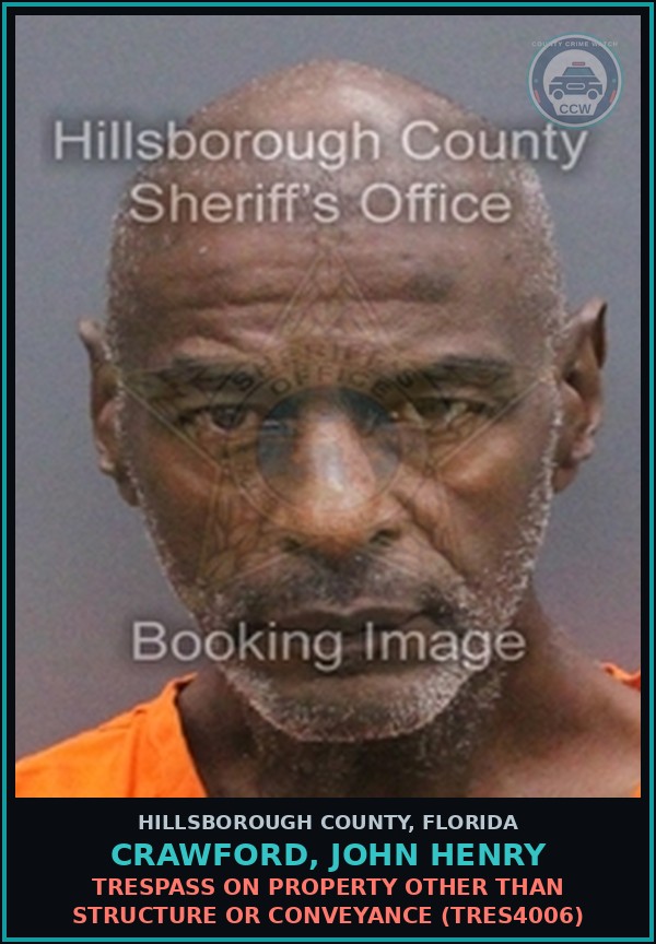 Booking mugshot of CRAWFORD, JOHN HENRY in Hillsborough County