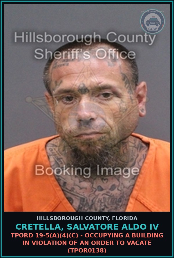 Booking mugshot of CRETELLA, SALVATORE ALDO IV in Hillsborough County
