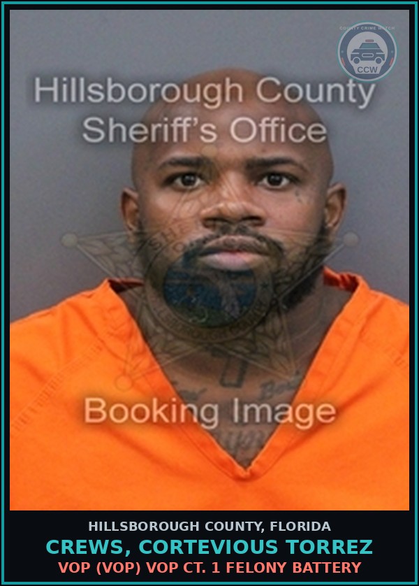 Booking mugshot of CREWS, CORTEVIOUS TORREZ in Hillsborough County