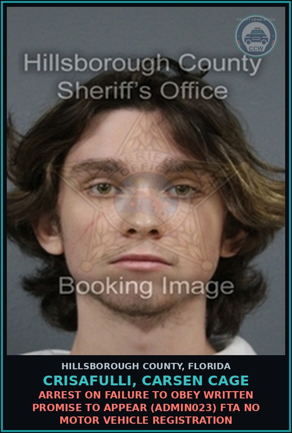 Booking mugshot of CRISAFULLI, CARSEN CAGE in Hillsborough County