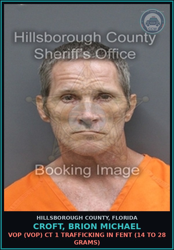Booking mugshot of CROFT, BRION MICHAEL in Hillsborough County