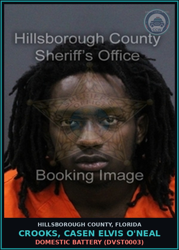 Booking mugshot of CROOKS, CASEN ELVIS O'NEAL in Hillsborough County