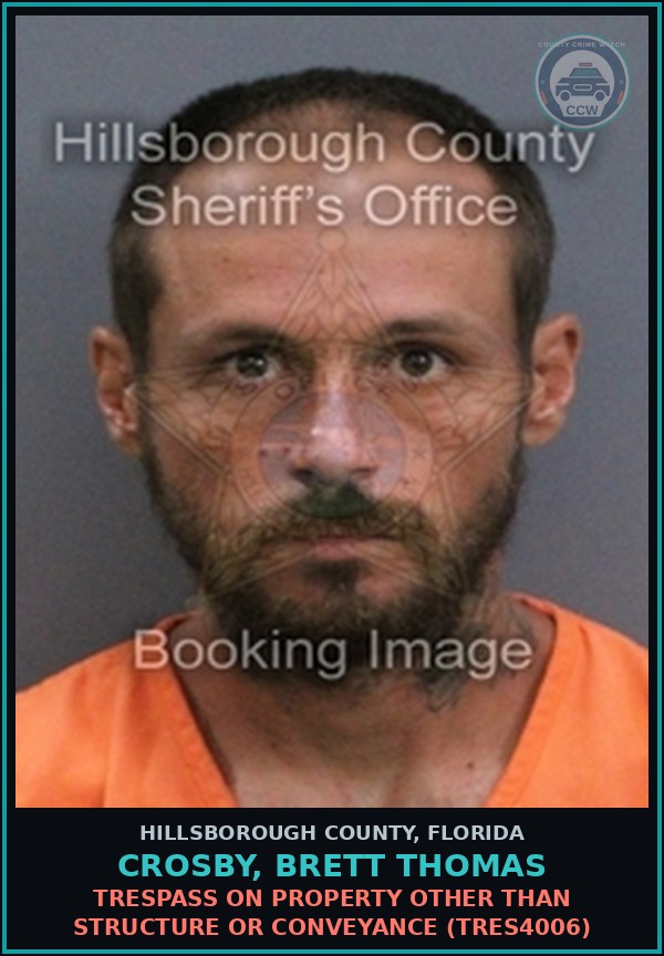 Booking mugshot of CROSBY, BRETT THOMAS in Hillsborough County