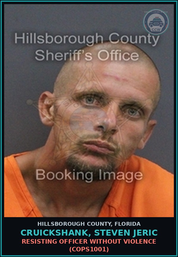 Booking mugshot of CRUICKSHANK, STEVEN JERIC in Hillsborough County