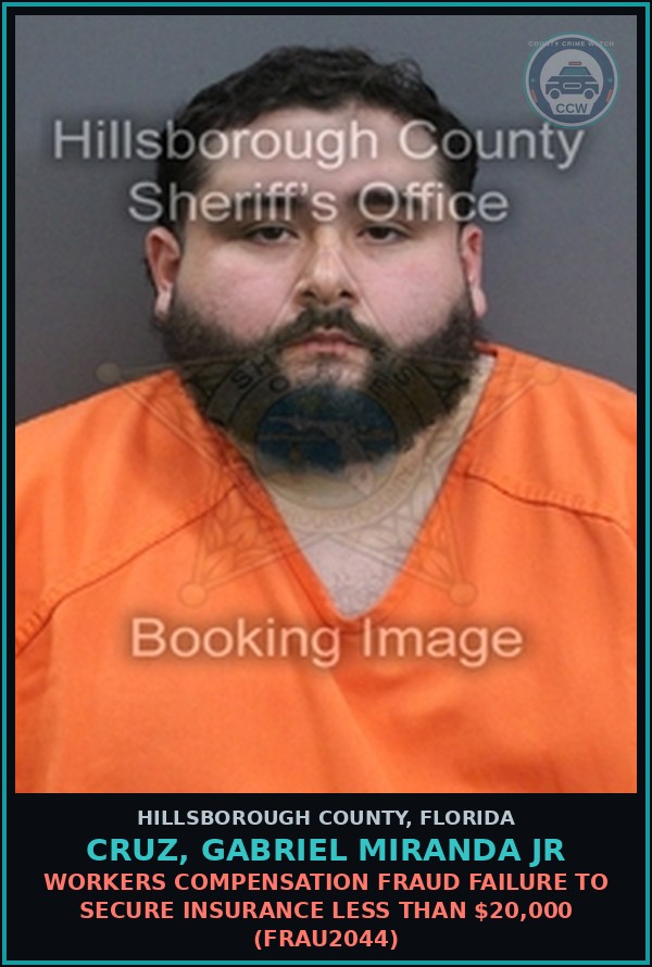 Booking mugshot of CRUZ, GABRIEL MIRANDA JR in Hillsborough County
