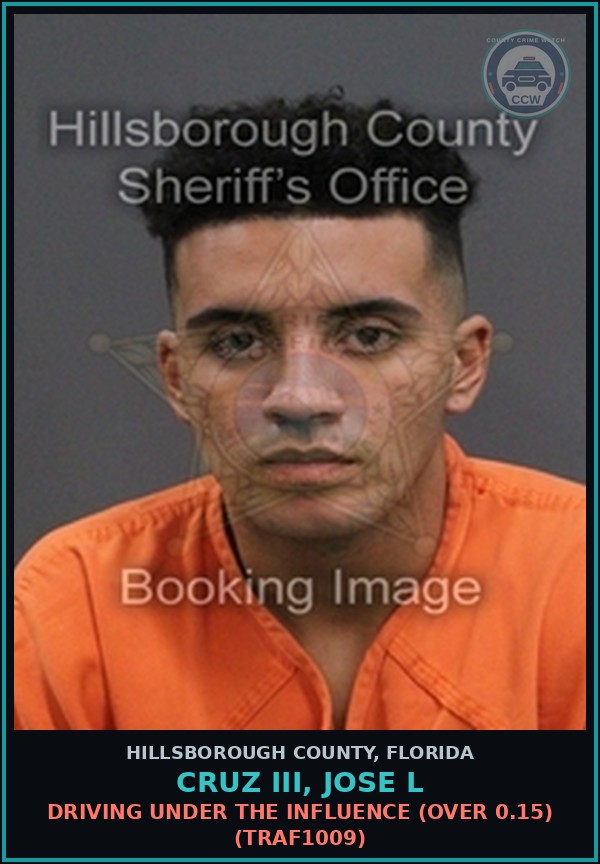 Booking mugshot of CRUZ III, JOSE L in Hillsborough County