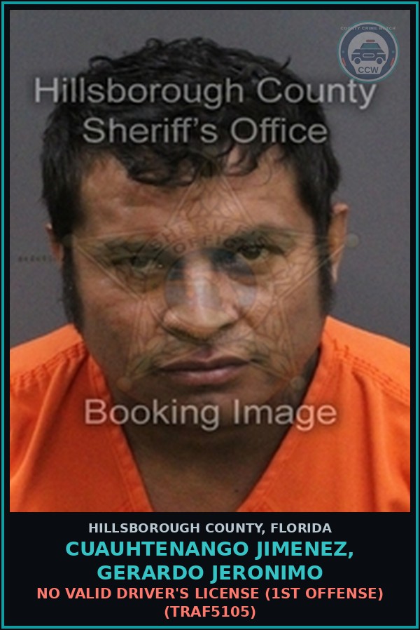 Booking mugshot of CUAUHTENANGO JIMENEZ, GERARDO JERONIMO in Hillsborough County
