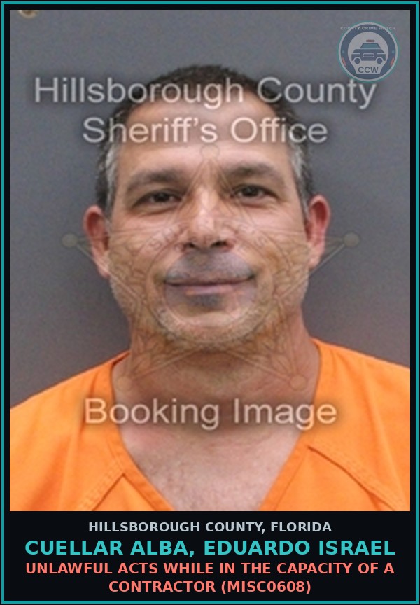 Booking mugshot of CUELLAR ALBA, EDUARDO ISRAEL in Hillsborough County