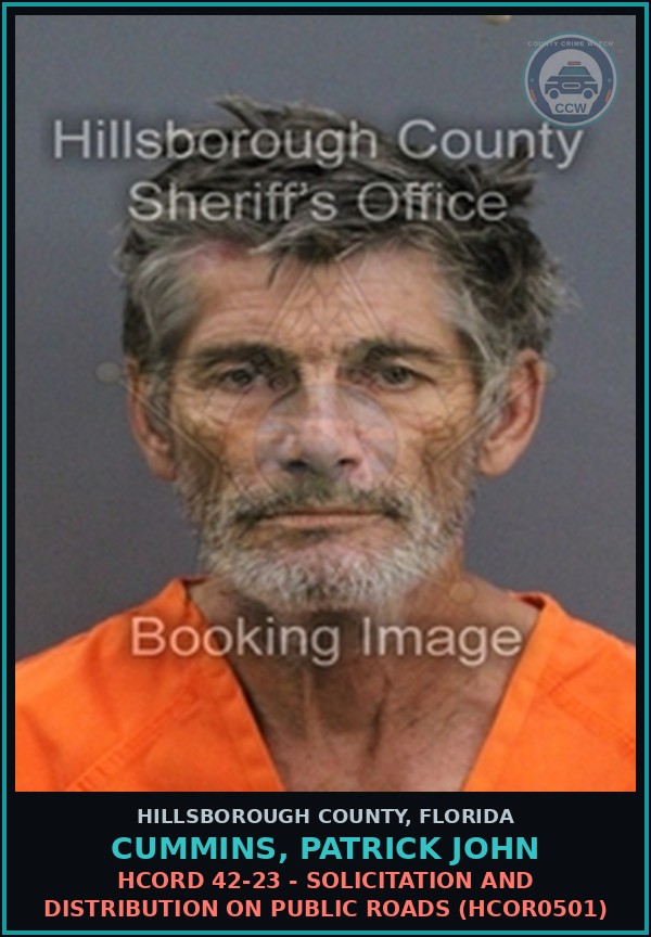 Booking mugshot of CUMMINS, PATRICK JOHN in Hillsborough County