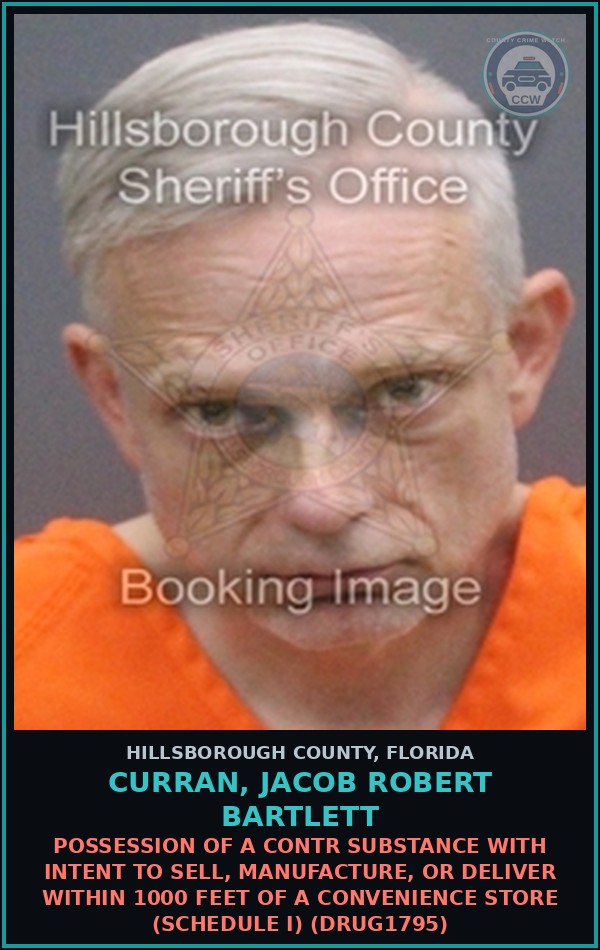 Booking mugshot of CURRAN, JACOB ROBERT BARTLETT in Hillsborough County