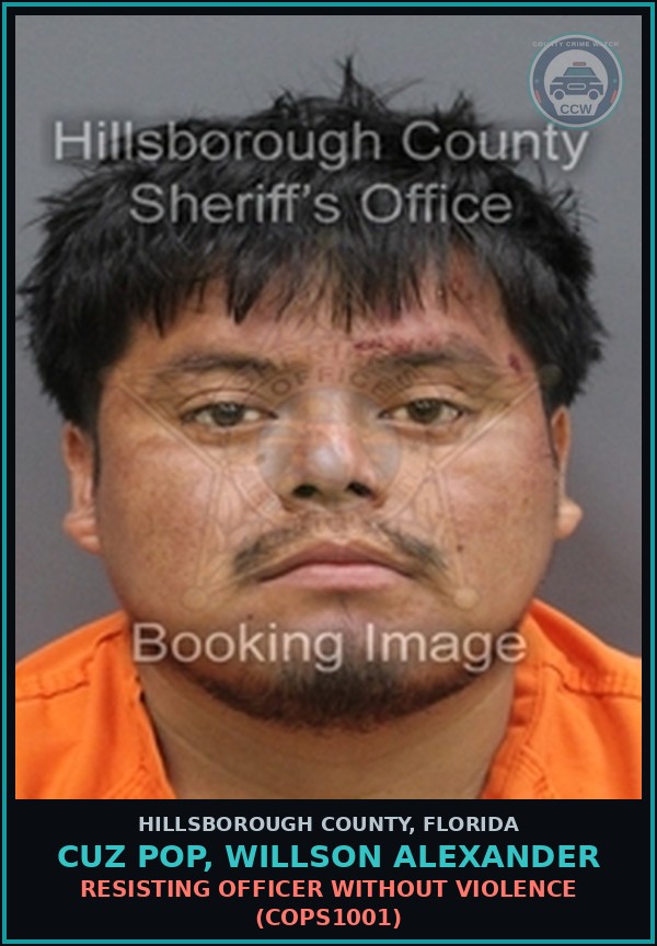 Booking mugshot of CUZ POP, WILLSON ALEXANDER in Hillsborough County