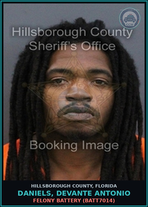 Booking mugshot of DANIELS, DEVANTE ANTONIO in Hillsborough County