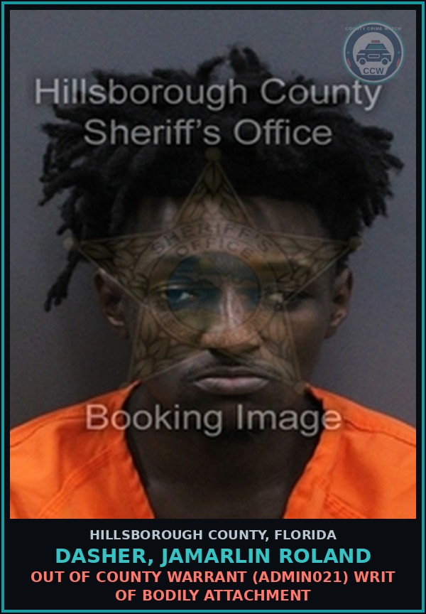 Booking mugshot of DASHER, JAMARLIN ROLAND in Hillsborough County