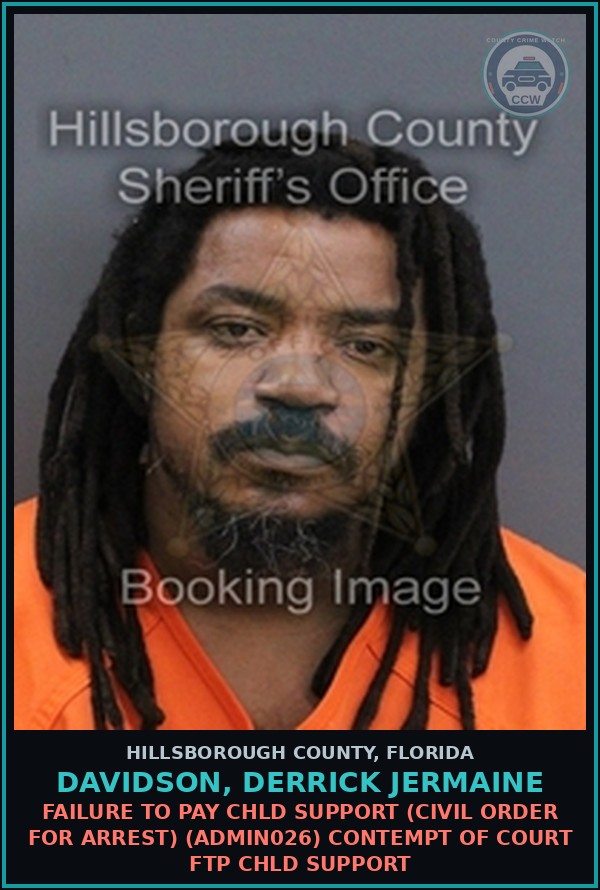 Booking mugshot of DAVIDSON, DERRICK JERMAINE in Hillsborough County