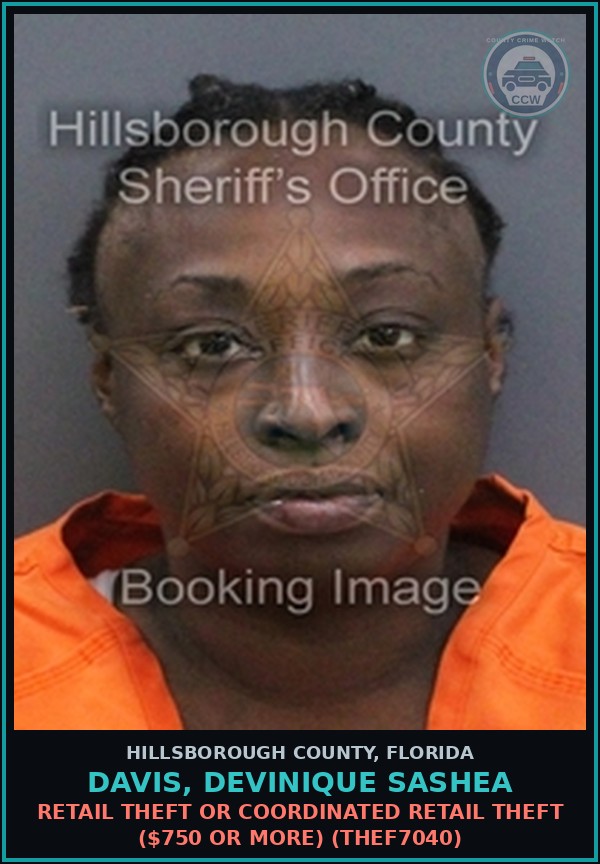 Booking mugshot of DAVIS, DEVINIQUE SASHEA in Hillsborough County