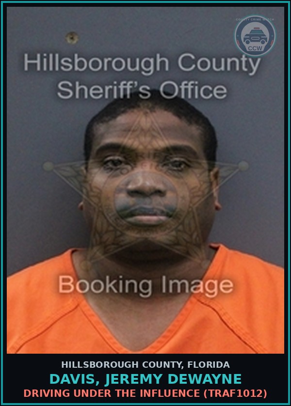 Booking mugshot of DAVIS, JEREMY DEWAYNE in Hillsborough County