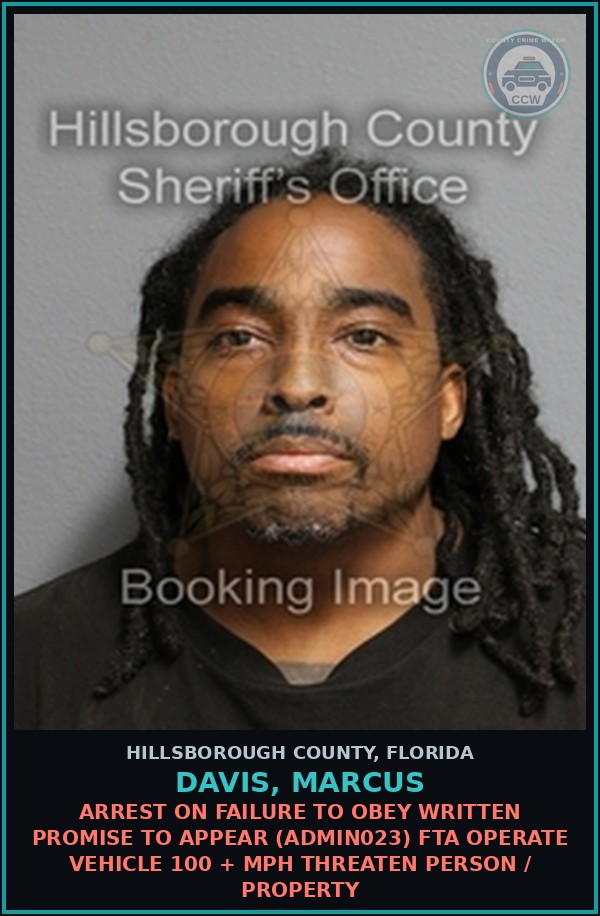 Booking mugshot of DAVIS, MARCUS in Hillsborough County