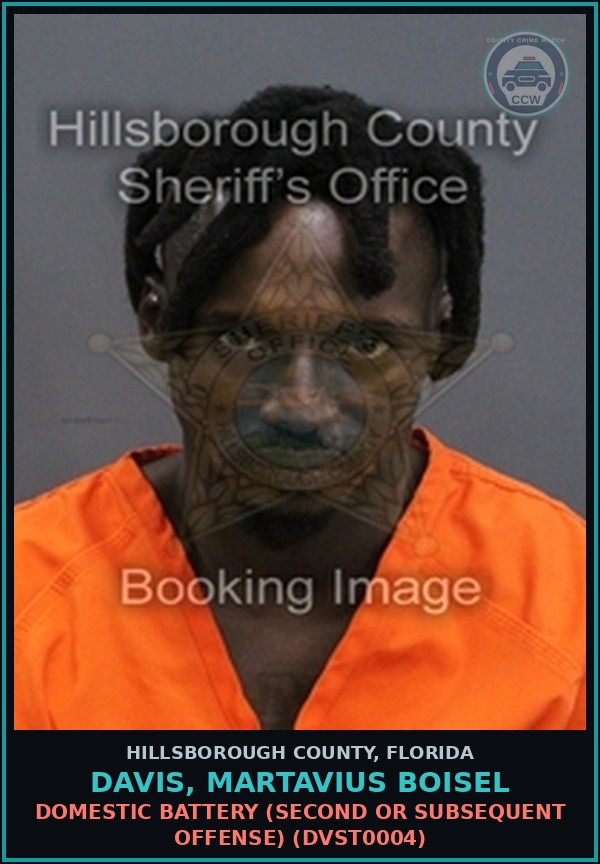 Booking mugshot of DAVIS, MARTAVIUS BOISEL in Hillsborough County