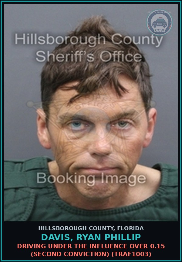 Booking mugshot of DAVIS, RYAN PHILLIP in Hillsborough County