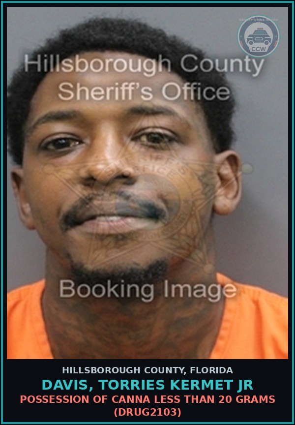 Booking mugshot of DAVIS, TORRIES KERMET JR in Hillsborough County