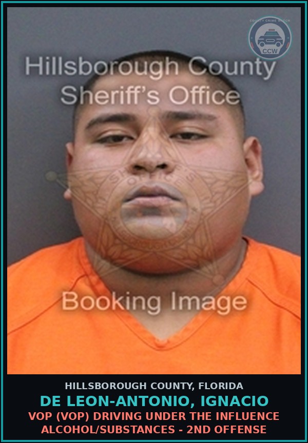 Booking mugshot of DE LEON-ANTONIO, IGNACIO in Hillsborough County