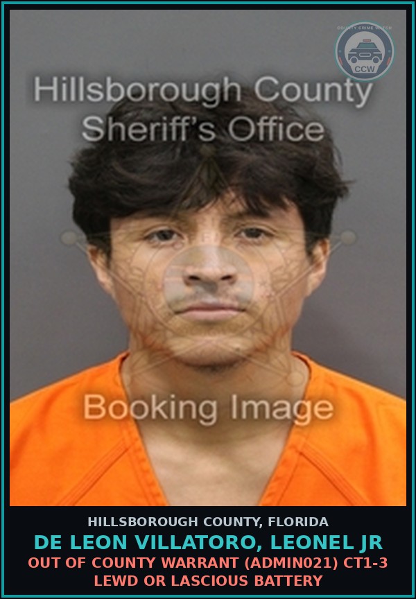 Booking mugshot of DE LEON VILLATORO, LEONEL JR in Hillsborough County
