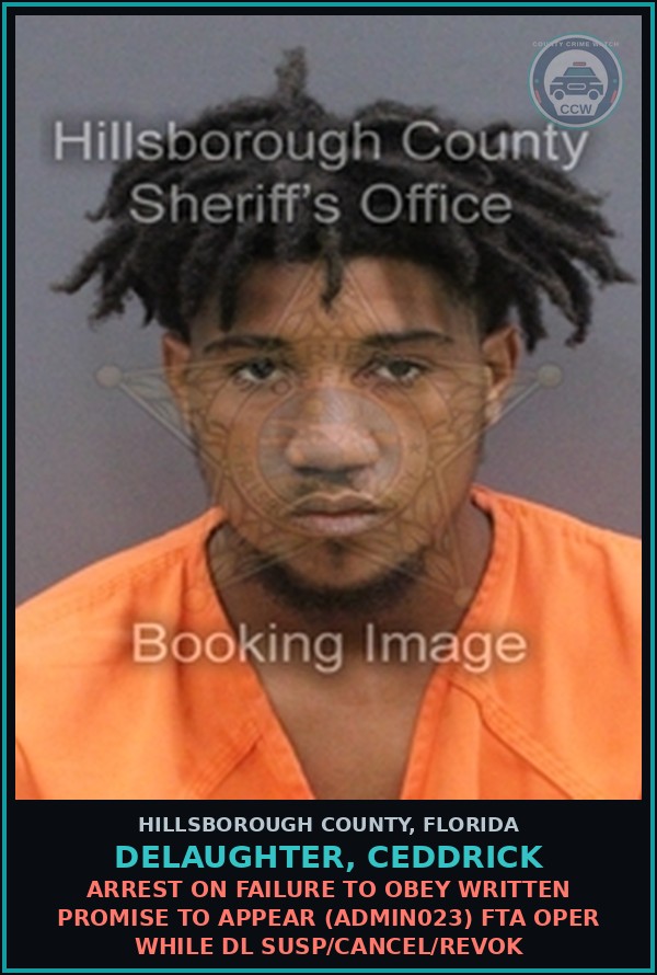 Booking mugshot of DELAUGHTER, CEDDRICK in Hillsborough County