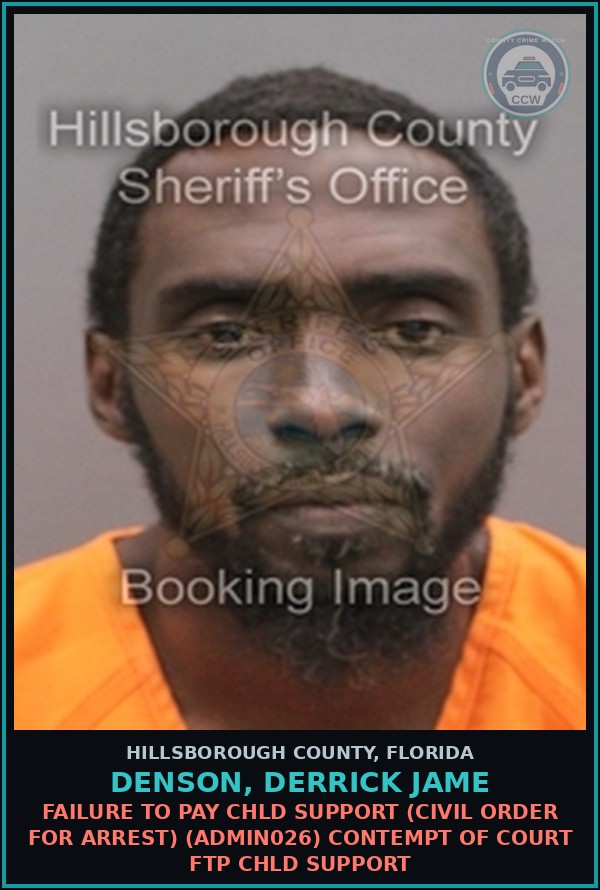 Booking mugshot of DENSON, DERRICK JAME in Hillsborough County