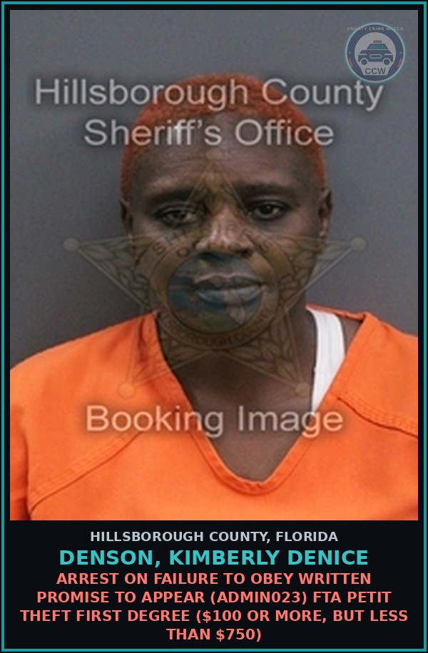 Booking mugshot of DENSON, KIMBERLY DENICE in Hillsborough County