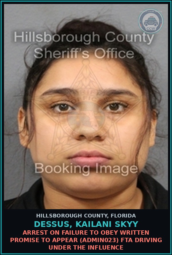 Booking mugshot of DESSUS, KAILANI SKYY in Hillsborough County