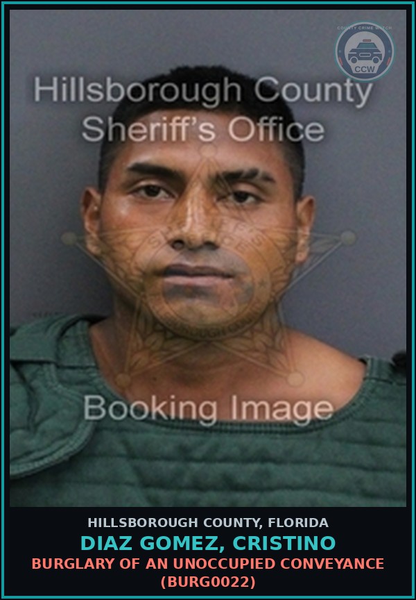 Booking mugshot of DIAZ GOMEZ, CRISTINO in Hillsborough County