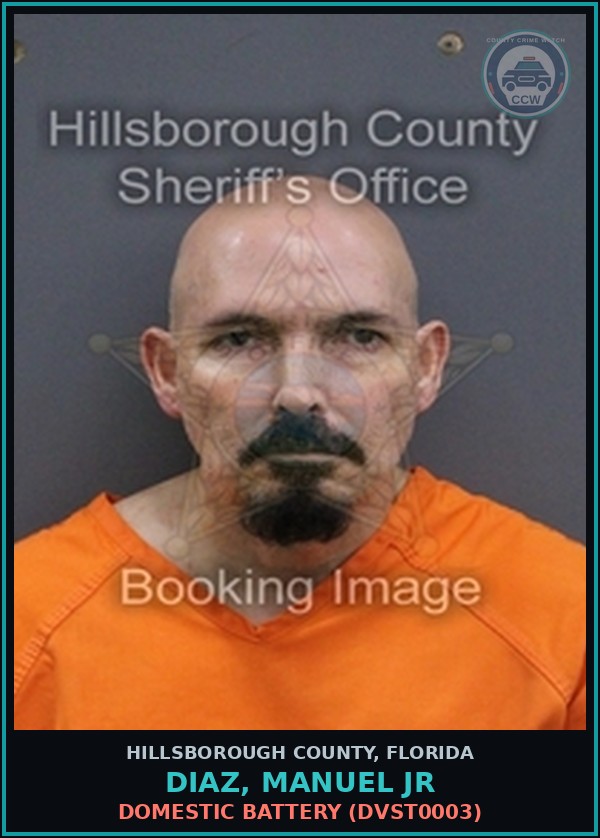Booking mugshot of DIAZ, MANUEL JR in Hillsborough County