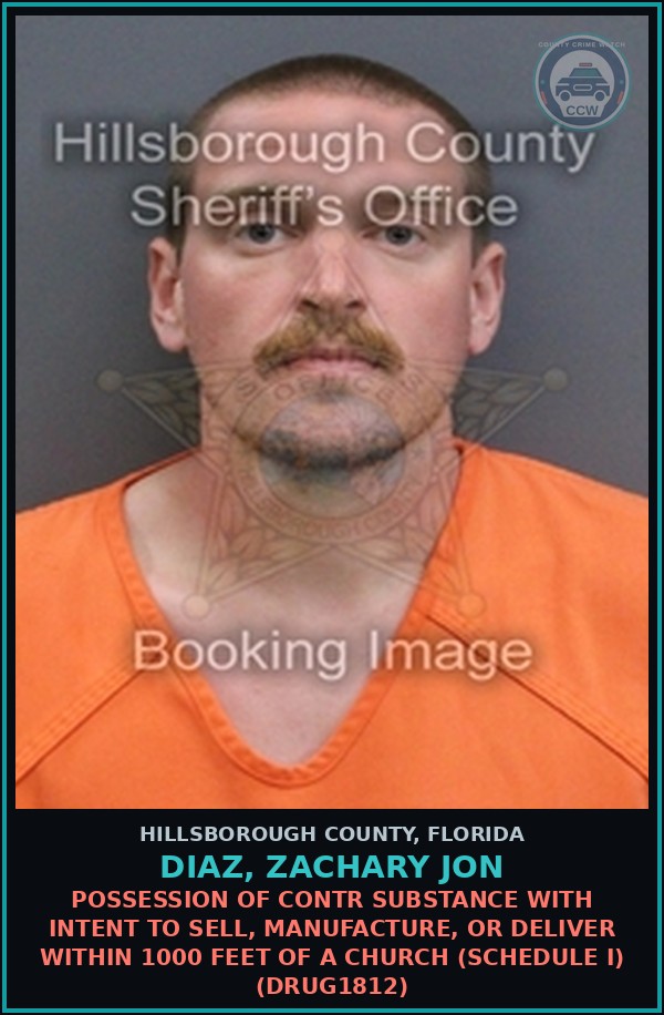 Booking mugshot of DIAZ, ZACHARY JON in Hillsborough County