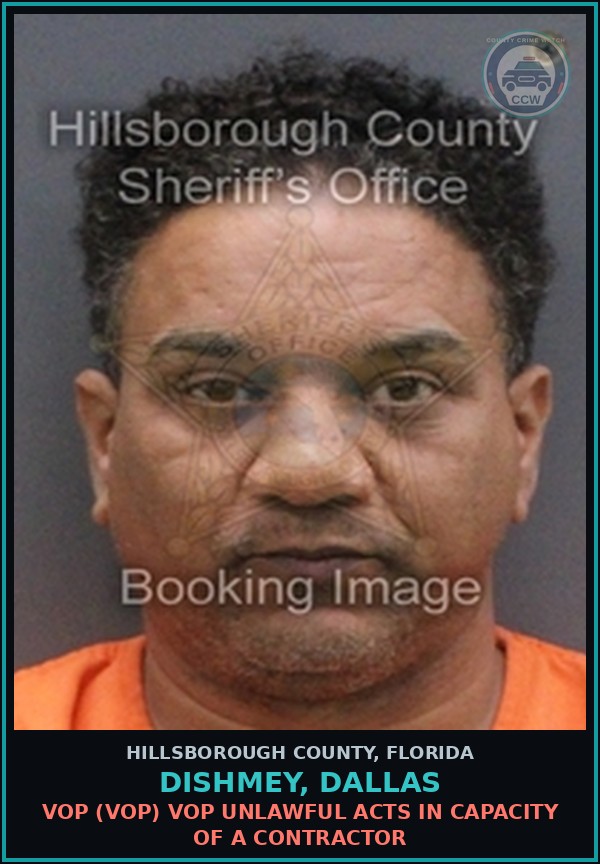 Booking mugshot of DISHMEY, DALLAS in Hillsborough County
