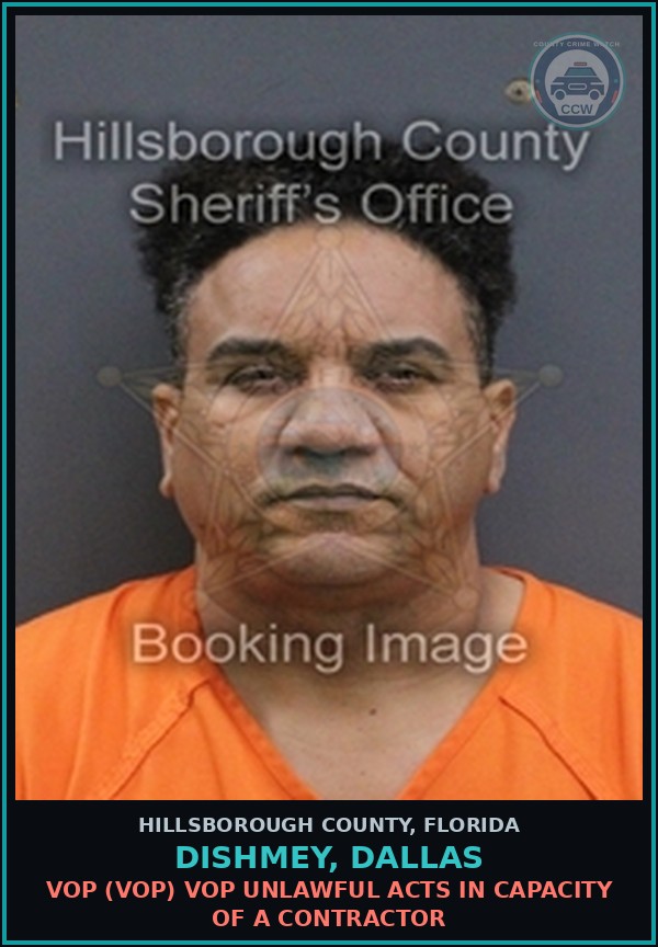 Booking mugshot of DISHMEY, DALLAS in Hillsborough County