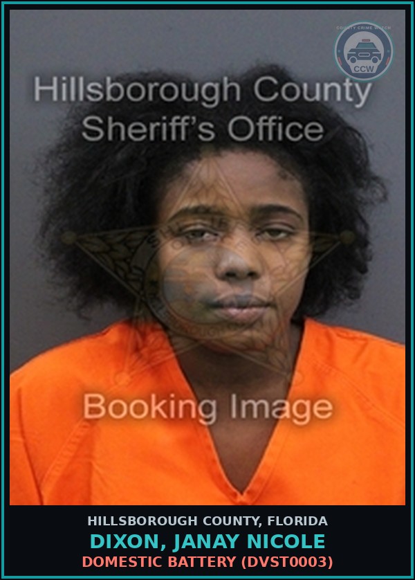 Booking mugshot of DIXON, JANAY NICOLE in Hillsborough County