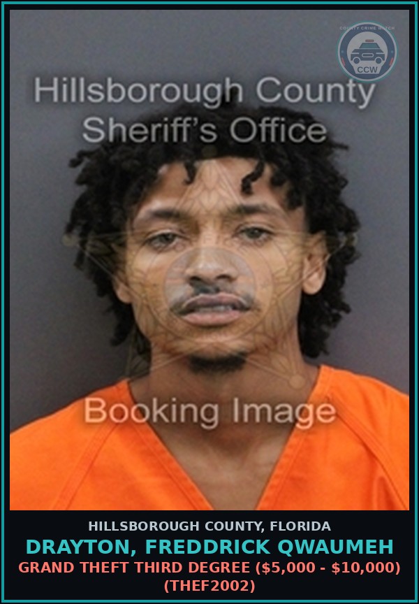 Booking mugshot of DRAYTON, FREDDRICK QWAUMEH in Hillsborough County