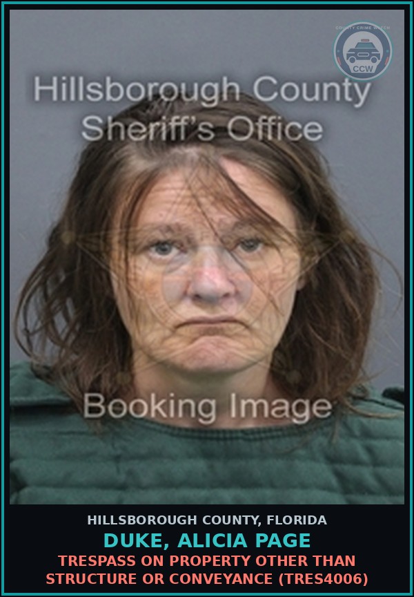 Booking mugshot of DUKE, ALICIA PAGE in Hillsborough County