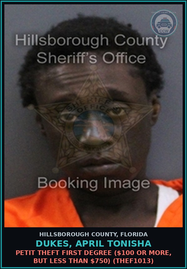 Booking mugshot of DUKES, APRIL TONISHA in Hillsborough County