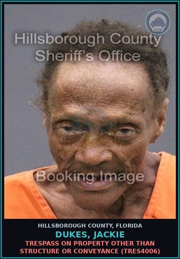 Booking mugshot of DUKES, JACKIE in Hillsborough County